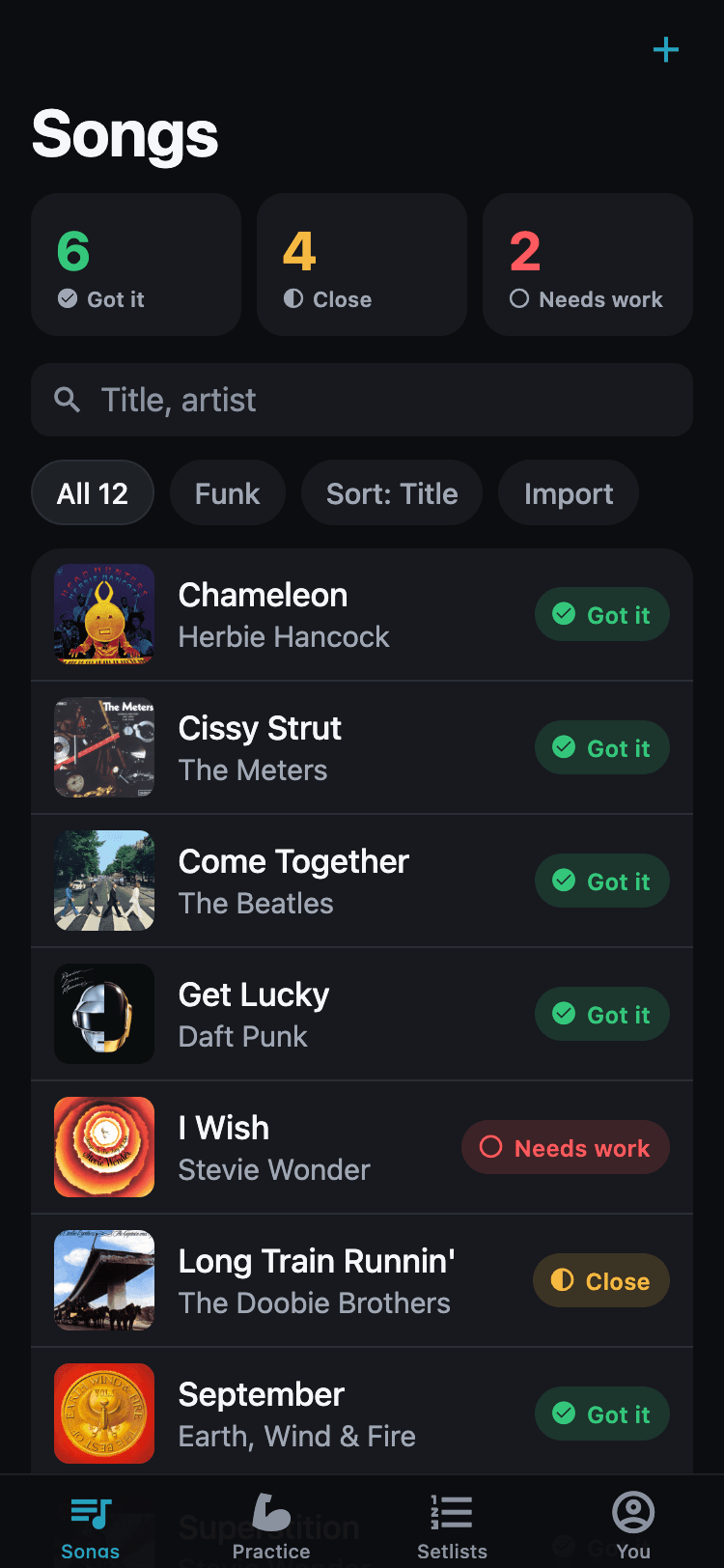 Know the Tune song list with green, yellow, and red ratings